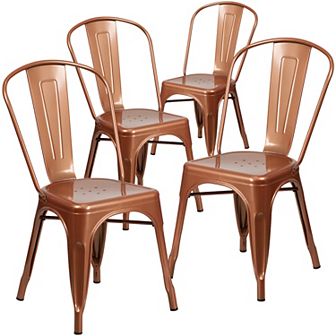 Emma and Oliver Commercial Grade 4 Pack Metal Indoor-Outdoor Stackable Chair