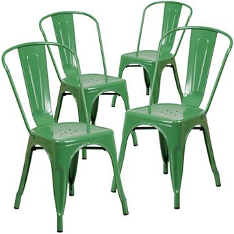 Emma and Oliver Commercial Grade 4 Pack Metal Indoor-Outdoor Stackable Chair