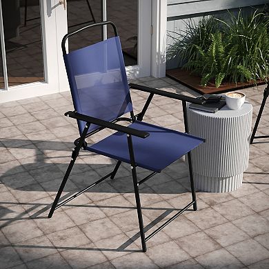 Emma and Oliver Munroe Set of 2 Textilene Folding Sling Style Patio Chairs with Armrests