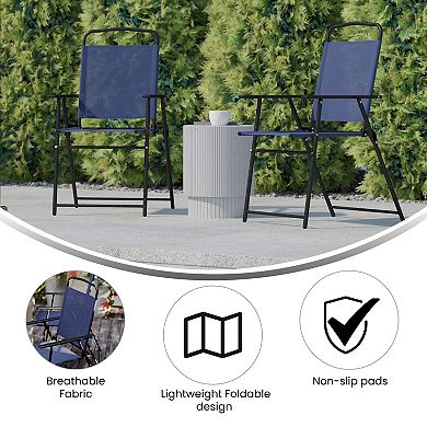 Emma and Oliver Munroe Set of 2 Textilene Folding Sling Style Patio Chairs with Armrests