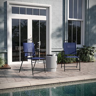 Emma and Oliver Munroe Set of 2 Textilene Folding Sling Style Patio Chairs with Armrests