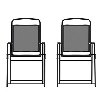 Emma and Oliver Munroe Set of 2 Textilene Folding Sling Style Patio Chairs with Armrests