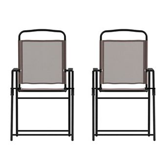Emma and Oliver Munroe Set of 2 Textilene Folding Sling Style Patio Chairs with Armrests