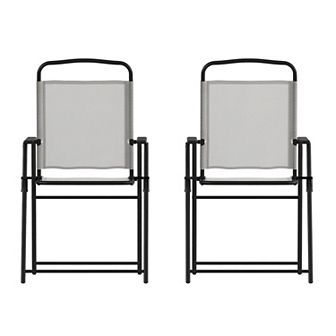 Emma and Oliver Munroe Set of 2 Textilene Folding Sling Style Patio Chairs with Armrests