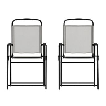 Emma and Oliver Munroe Set of 2 Textilene Folding Sling Style Patio Chairs with Armrests