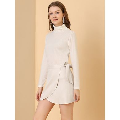 Women's Faux Suede Tie Waisted A-Line Wrap Short Mini Skirt