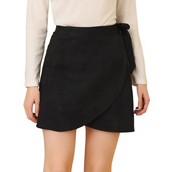 Women's Faux Suede Tie Waisted A-Line Wrap Short Mini Skirt