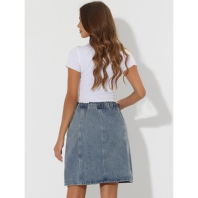 Women's Solid Color A-Line High Waist Casual Denim Skirt