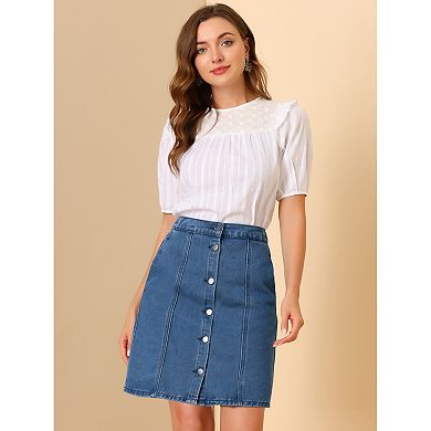 Women's Solid Color A-Line High Waist Casual Denim Skirt