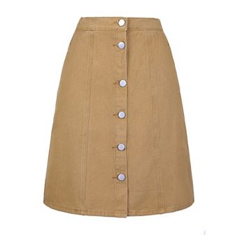 Women's Solid Color A-line High Waist Casual Denim Skirt