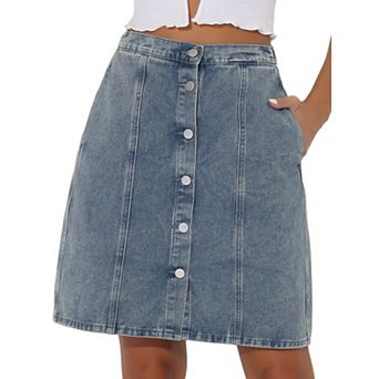 Women's Solid Color A-Line High Waist Casual Denim Skirt