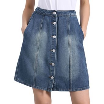 Women's Solid Color A-line High Waist Casual Denim Skirt