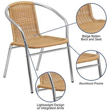 Emma and Oliver 4 Pack Aluminum and Rattan Commercial Indoor-Outdoor Restaurant Stack Chair