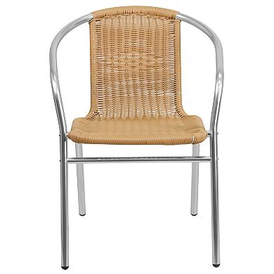 Emma and Oliver 4 Pack Aluminum and Rattan Commercial Indoor-Outdoor Restaurant Stack Chair