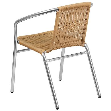 Emma and Oliver 4 Pack Aluminum and Rattan Commercial Indoor-Outdoor Restaurant Stack Chair