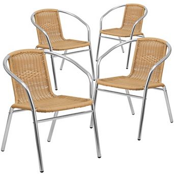 Emma and Oliver 4 Pack Aluminum and Rattan Commercial Indoor-Outdoor Restaurant Stack Chair