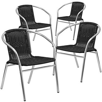 Emma and Oliver 4 Pack Aluminum and Rattan Commercial Indoor-Outdoor Restaurant Stack Chair
