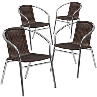 Emma and Oliver 4 Pack Aluminum and Rattan Commercial Indoor-Outdoor Restaurant Stack Chair