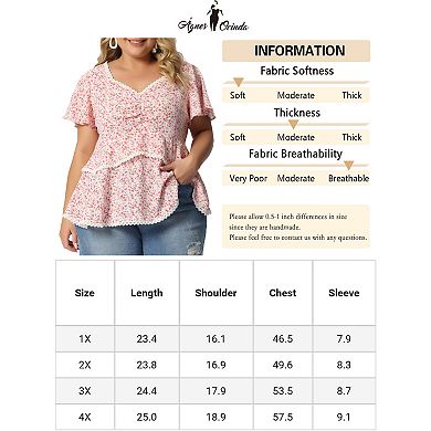Plus Size Tiered Blouse for Women Floral Babydoll Sweetheart Ruffle Short Sleeve Top