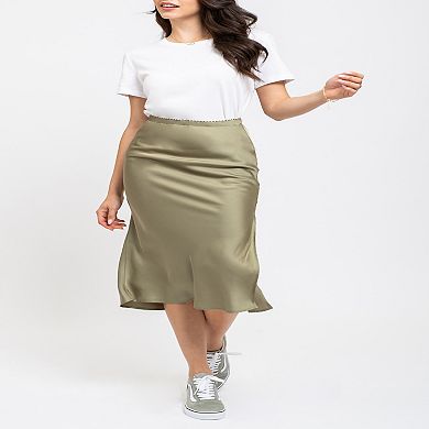 August Sky Women's Side Slit Satin Skirt