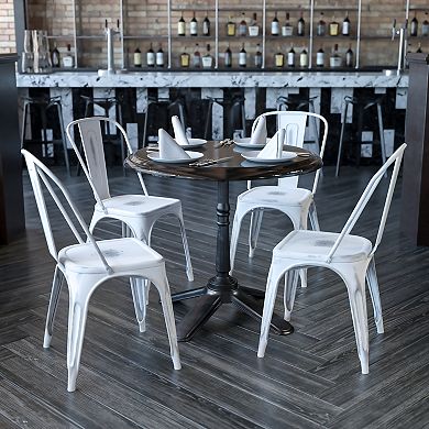 Emma and Oliver Commercial Grade 4 Pack Distressed Metal Indoor-Outdoor Stackable Chair