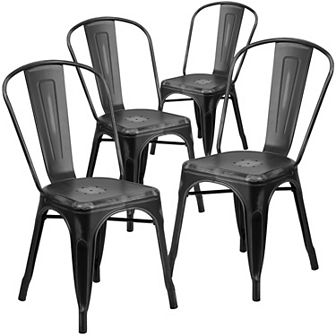 Emma and Oliver Commercial Grade 4 Pack Distressed Metal Indoor-Outdoor Stackable Chair