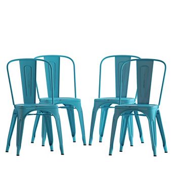 Emma and Oliver Commercial Grade 4 Pack Distressed Metal Indoor-Outdoor Stackable Chair