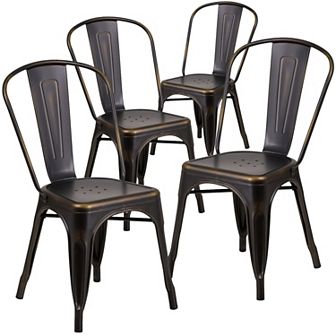 Emma and Oliver Commercial Grade 4 Pack Distressed Metal Indoor-Outdoor Stackable Chair