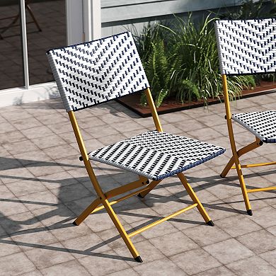 Emma and Oliver Ciel Set of Two Folding Bistro Chairs in PE Rattan with Metal Frames