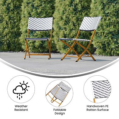 Emma and Oliver Ciel Set of Two Folding Bistro Chairs in PE Rattan with Metal Frames