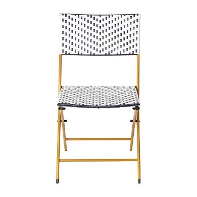 Emma and Oliver Ciel Set of Two Folding Bistro Chairs in PE Rattan with Metal Frames