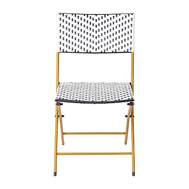 Emma and Oliver Ciel Set of Two Folding French Bistro Chairs in PE Rattan with Metal Frames for Indoor and Outdoor Use