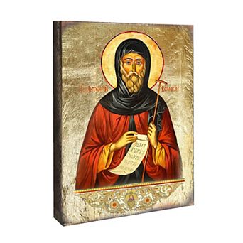 G.Debrekht Saint Antoni Wooden Gold Plated Religious Christian Sacred Icon Inspirational Icon Décor
