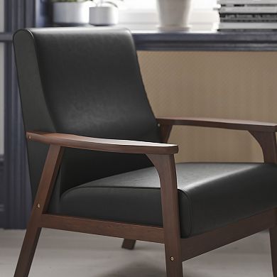 Emma and Oliver Upholstered MCM Armchair with Wood Frame