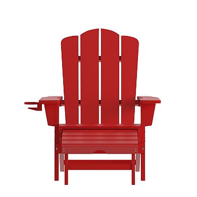Merrick Lane All-Weather Adirondack Chair with Pullout Ottoman & Cupholder