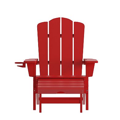 Merrick Lane Nassau Adirondack Chair with Cup Holder and Pull Out Ottoman, All-Weather HDPE Indoor/Outdoor Lounge Chair