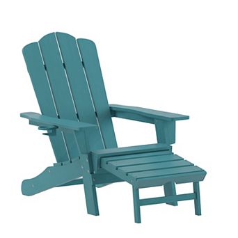 Merrick Lane All-Weather Adirondack Chair with Pullout Ottoman & Cupholder
