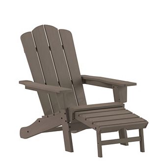 Merrick Lane All-Weather Adirondack Chair with Pullout Ottoman & Cupholder