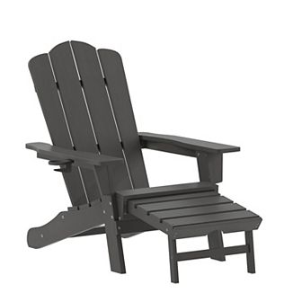 Merrick Lane All-Weather Adirondack Chair with Pullout Ottoman & Cupholder