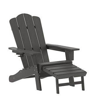Merrick Lane All-Weather Adirondack Chair with Pullout Ottoman & Cupholder