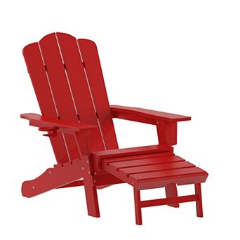 Merrick Lane All-Weather Adirondack Chair with Pullout Ottoman & Cupholder