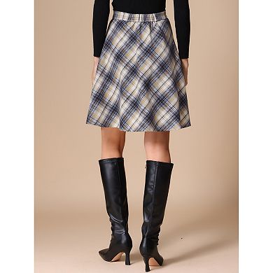 Women's Plaids Elastic Waist Knee Length Worsted A Line Skirt