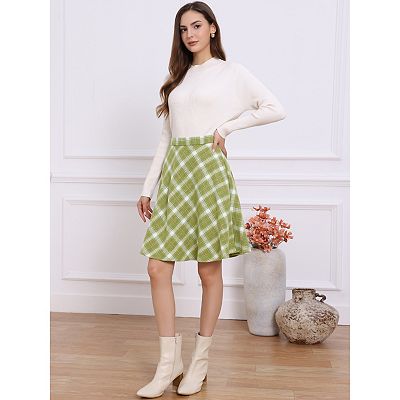 Women's Plaids Elastic Waist Knee Length Worsted A Line Skirt