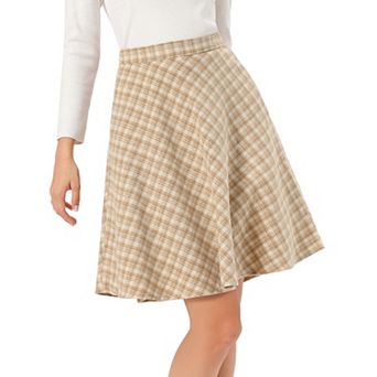 Women's Plaids Elastic Waist Knee Length Worsted A Line Skirt
