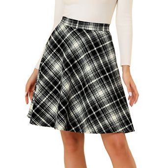 Women's Plaids Elastic Waist Knee Length Worsted A Line Skirt