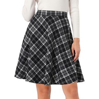 Women's Plaids Elastic Waist Knee Length Worsted A Line Skirt