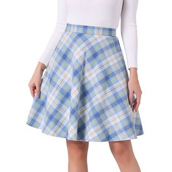 Women's Plaids Elastic Waist Knee Length Worsted A Line Skirt