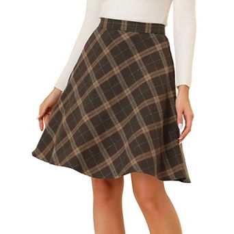 Women's Plaids Elastic Waist Knee Length Worsted A Line Skirt