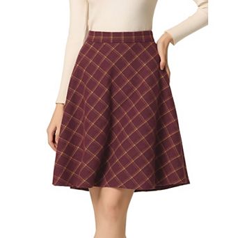 Women's Plaids Elastic Waist Knee Length Worsted A Line Skirt