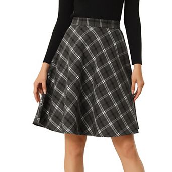 Women's Plaids Elastic Waist Knee Length Worsted A Line Skirt